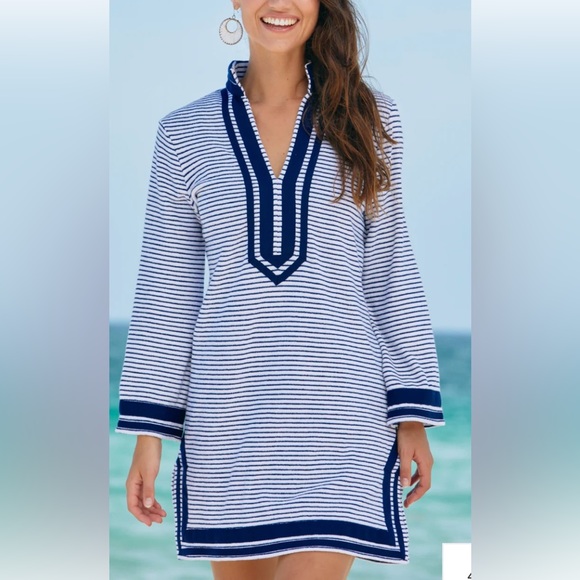 NWT cabana Life navy stripe terry tunic. UPF 50+ - Picture 7 of 9